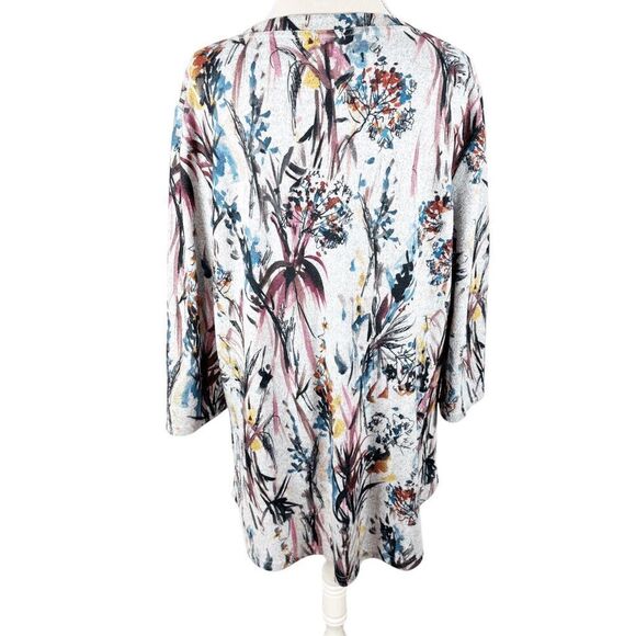 Shana V-Neck Tunic Brush Knit Shirt Floral Bouquet Print Boho Artsy Size XXL - Picture 7 of 10